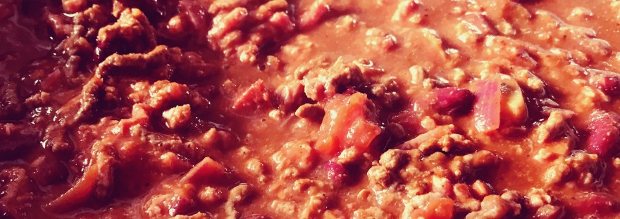 A large pot of chili cooking